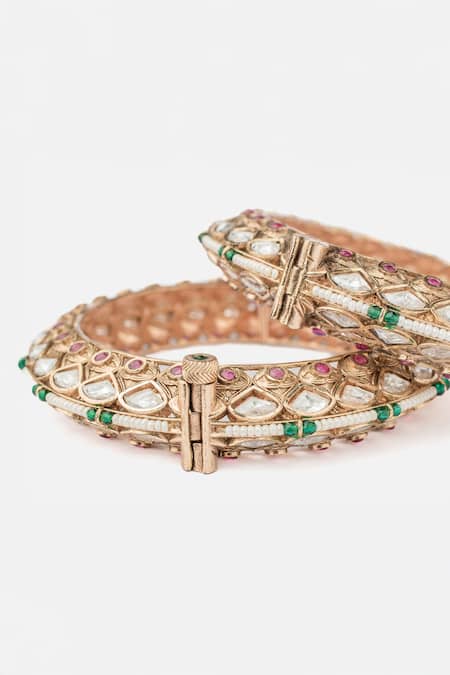 Vivinia By Vidhi Mehra_Gold Plated Stones Floral Vine Kundan Polki Bangles Set _Online_at_Aza_Fashions
