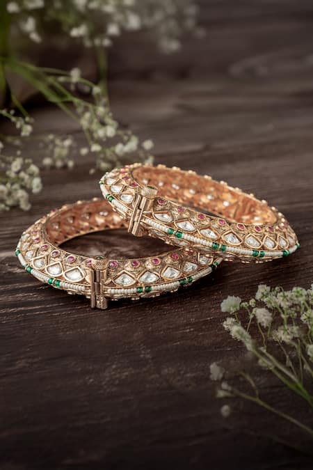Vivinia By Vidhi Mehra Floral Vine Kundan Polki Bangles Set 