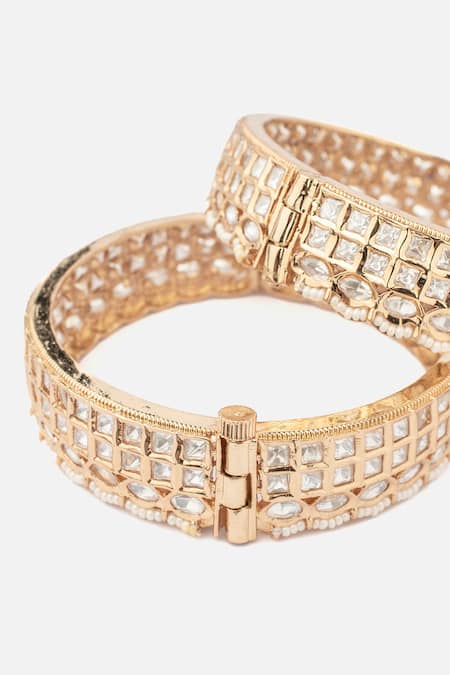 Vivinia By Vidhi Mehra Gold Plated Stones, Zari Quad Design Kundan Polki Bangles Online at Aza Fashions Vivinia By Vidhi Mehra_Gold Plated Stones, Zari Quad Design Kundan Polki Bangles _Online_at_Aza_Fashions