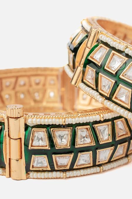 Vivinia By Vidhi Mehra_Gold Plated Stones Geometric Kundan Polki Bangles Set _Online_at_Aza_Fashions