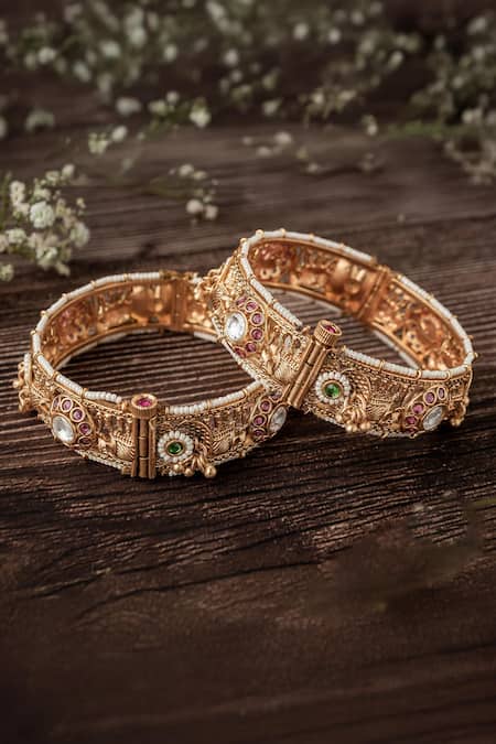 Vivinia By Vidhi Mehra Gold Plated Stones Filigree Bangles Set Of 2 