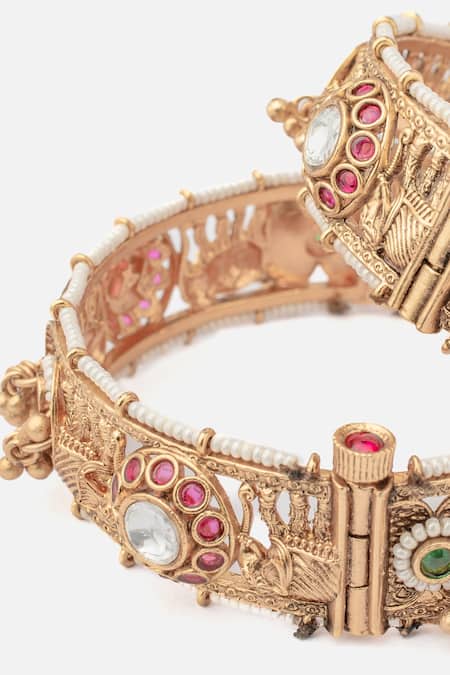 Vivinia By Vidhi Mehra_Gold Plated Stones Filigree Bangles Set Of 2 _Online_at_Aza_Fashions