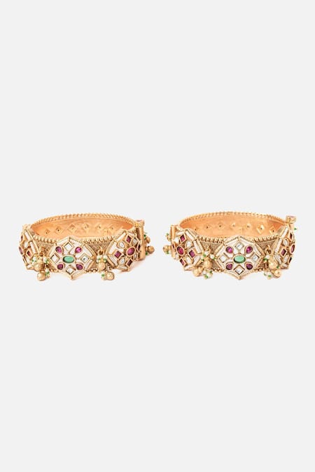 Vivinia By Vidhi Mehra Gold Blossom Motif Bangle Set 