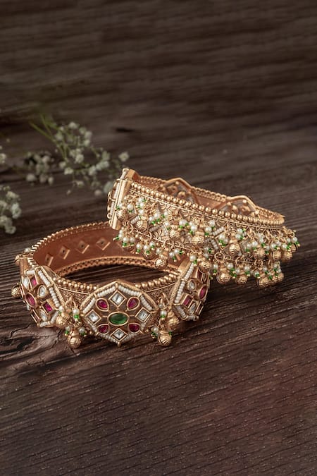 Vivinia By Vidhi Mehra Gold Blossom Motif Bangle Set 