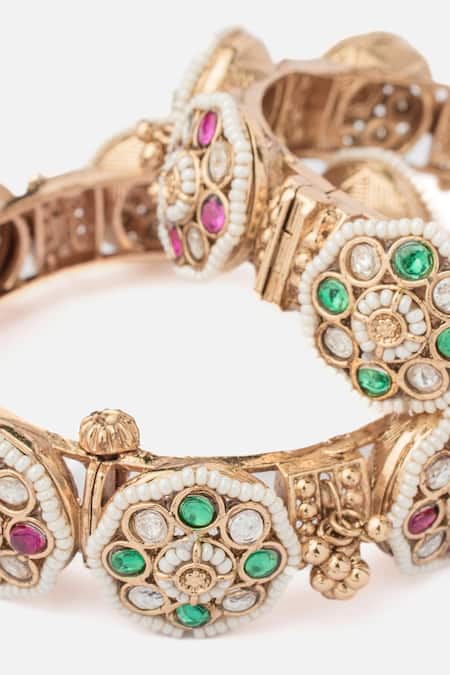 Vivinia By Vidhi Mehra Gold Plated Stones Floral Kundan Embellished Bangles Set Online at Aza Fashions Vivinia By Vidhi Mehra_Gold Plated Stones Floral Kundan Embellished Bangles Set _Online_at_Aza_Fashions