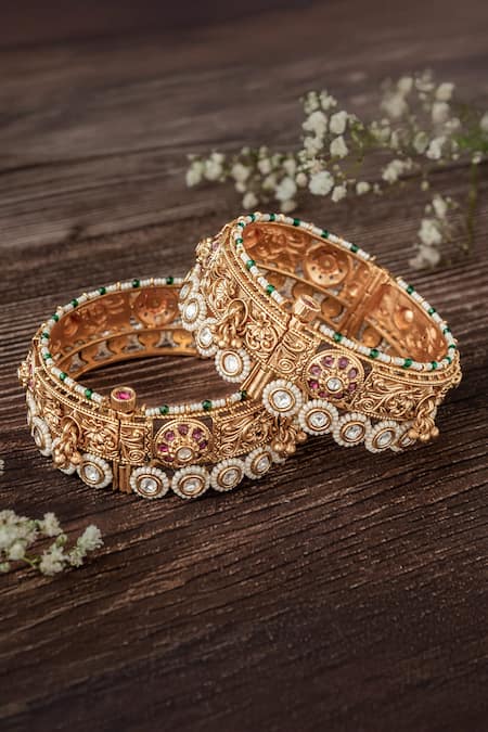 Vivinia By Vidhi Mehra Floral Bloom Gold Bangles Set 