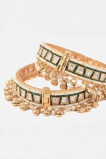 Vivinia By Vidhi Mehra_Gold Plated Geometric Vine Kundan Bangles Set _Online_at_Aza_Fashions