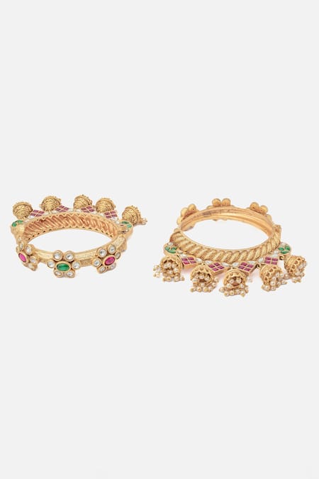 Vivinia By Vidhi Mehra_Gold Plated Stones Vine Embellished Bangles Set _Online_at_Aza_Fashions