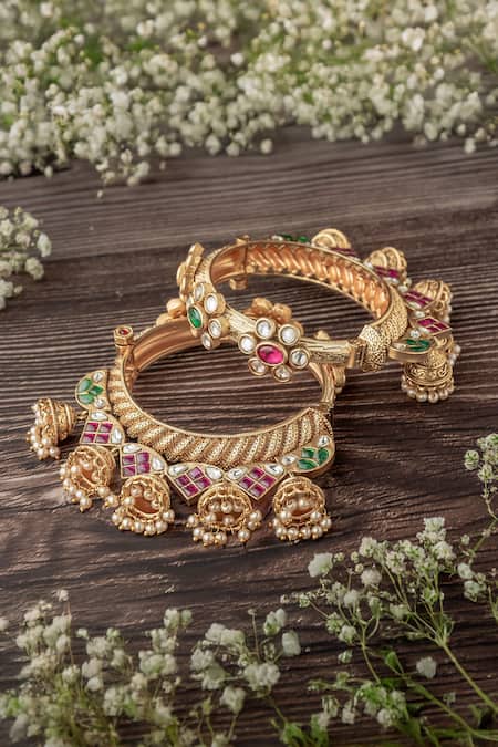 Vivinia By Vidhi Mehra Gold Plated Stones Vine Embellished Bangles Set 