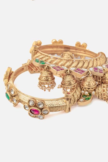 Buy_Vivinia By Vidhi Mehra_Gold Plated Stones Vine Embellished Bangles Set _Online_at_Aza_Fashions