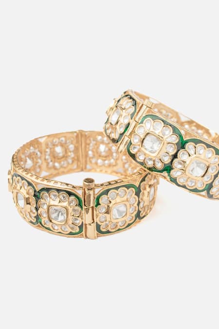 Vivinia By Vidhi Mehra Gold Plated Stones, Zari Bahar Kundan Polki Bangles Set Online at Aza Fashions Vivinia By Vidhi Mehra_Gold Plated Stones, Zari Bahar Kundan Polki Bangles Set _Online_at_Aza_Fashions