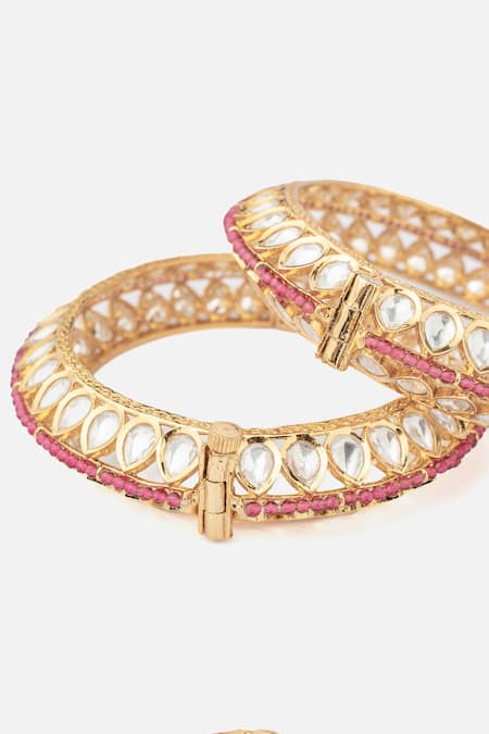 Vivinia By Vidhi Mehra_Gold Plated Stones Teardrop Kundan Polki Bangles Set _Online_at_Aza_Fashions
