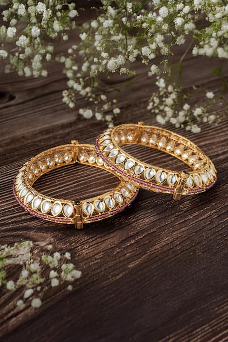 Vivinia By Vidhi Mehra Gold Plated Stones Teardrop Kundan Polki Bangles Set 