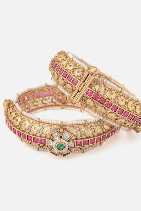 Vivinia By Vidhi Mehra_Gold Plated Stones Bahara Embellished Bangles Set _Online_at_Aza_Fashions