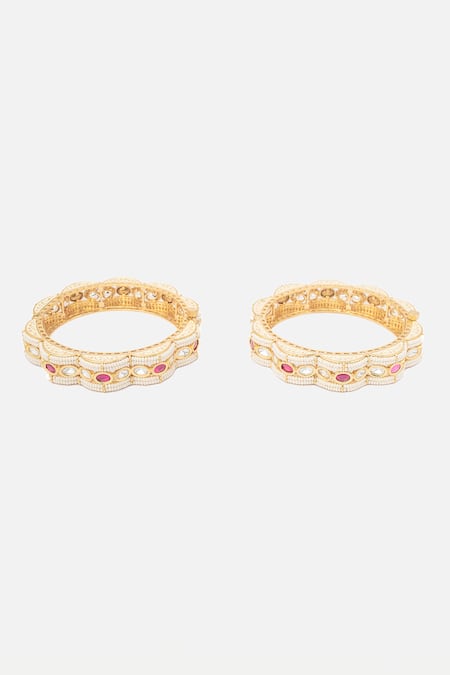 Vivinia By Vidhi Mehra Scalloped Pearl & Stone Bangles Set 
