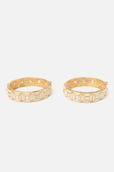 Vivinia By Vidhi Mehra Gold Geometric Quad Stone Bangles Set 