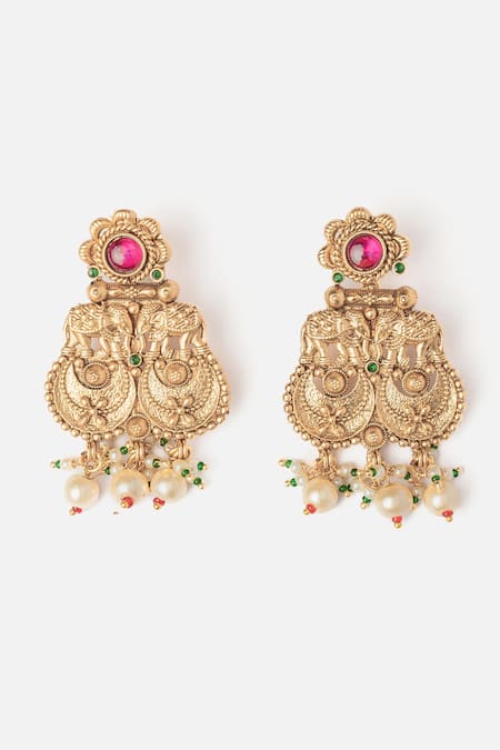 Vivinia By Vidhi Mehra Gold Elephant Crescent Temple Earrings 