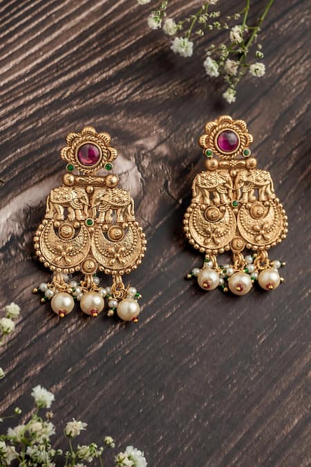 Vivinia By Vidhi Mehra Gold Elephant Crescent Temple Earrings 