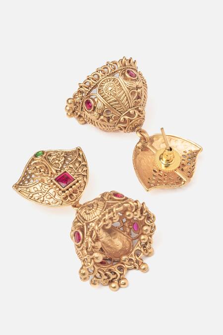 Vivinia By Vidhi Mehra Gold Plated Stones Pink Embellished Jhumka Earrings Online at Aza Fashions Vivinia By Vidhi Mehra_Gold Plated Stones Pink Embellished Jhumka Earrings _Online_at_Aza_Fashions