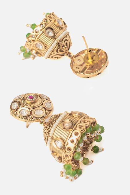 Vivinia By Vidhi Mehra Gold Plated Stones, Beads Embellished Jhumka Earrings Online at Aza Fashions Vivinia By Vidhi Mehra_Gold Plated Stones, Beads Embellished Jhumka Earrings _Online_at_Aza_Fashions