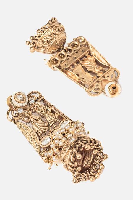 Vivinia By Vidhi Mehra Gold Plated Stones Folklore Carved Jhumka Earrings Online at Aza Fashions Vivinia By Vidhi Mehra_Gold Plated Stones Folklore Carved Jhumka Earrings _Online_at_Aza_Fashions