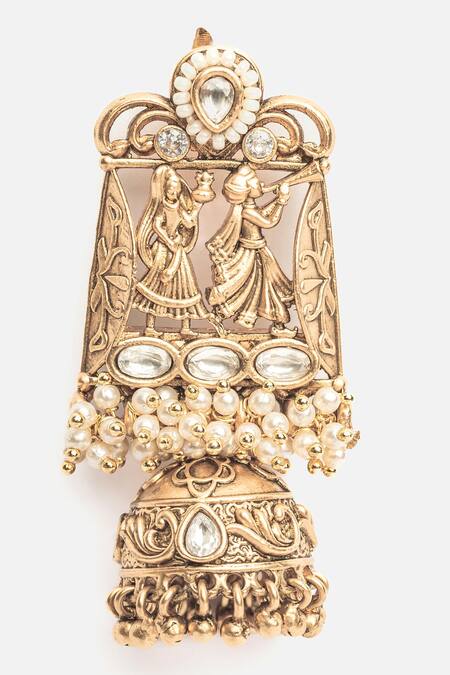 Buy Vivinia By Vidhi Mehra Gold Plated Stones Folklore Carved Jhumka Earrings Online at Aza Fashions Buy_Vivinia By Vidhi Mehra_Gold Plated Stones Folklore Carved Jhumka Earrings _Online_at_Aza_Fashions
