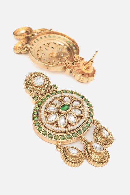 Vivinia By Vidhi Mehra Gold Plated Stones Floral Motif Dangler Earrings Online at Aza Fashions Vivinia By Vidhi Mehra_Gold Plated Stones Floral Motif Dangler Earrings _Online_at_Aza_Fashions