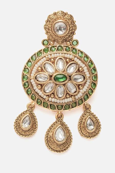 Buy Vivinia By Vidhi Mehra Gold Plated Stones Floral Motif Dangler Earrings Online at Aza Fashions Buy_Vivinia By Vidhi Mehra_Gold Plated Stones Floral Motif Dangler Earrings _Online_at_Aza_Fashions