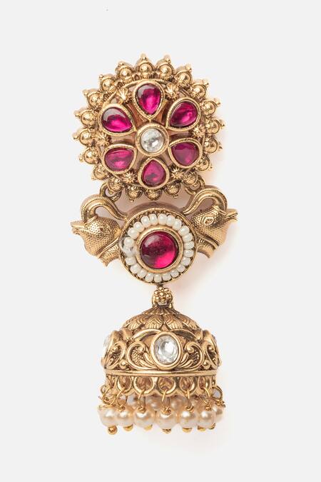 Vivinia By Vidhi Mehra Gold Plated Stones And Pink Embellished Jhumkas Online at Aza Fashions Vivinia By Vidhi Mehra_Gold Plated Stones And Pink Embellished Jhumkas _Online_at_Aza_Fashions