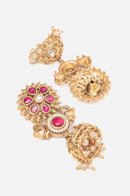 Buy Vivinia By Vidhi Mehra Gold Plated Stones And Pink Embellished Jhumkas Online at Aza Fashions Buy_Vivinia By Vidhi Mehra_Gold Plated Stones And Pink Embellished Jhumkas _Online_at_Aza_Fashions