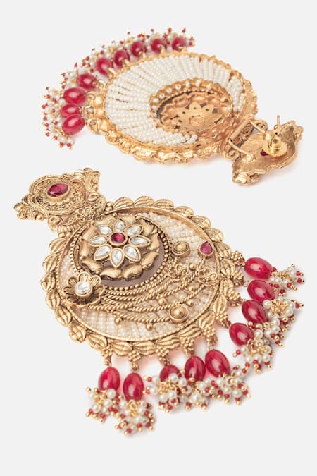 Vivinia By Vidhi Mehra Gold Plated Floral Chandbalis With Pink Beads Online at Aza Fashions Vivinia By Vidhi Mehra_Gold Plated Floral Chandbalis With Pink Beads _Online_at_Aza_Fashions