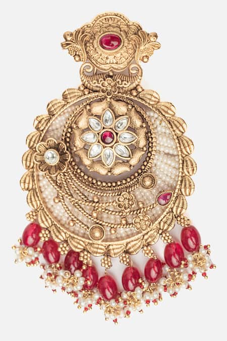 Buy Vivinia By Vidhi Mehra Gold Plated Floral Chandbalis With Pink Beads Online at Aza Fashions Buy_Vivinia By Vidhi Mehra_Gold Plated Floral Chandbalis With Pink Beads _Online_at_Aza_Fashions
