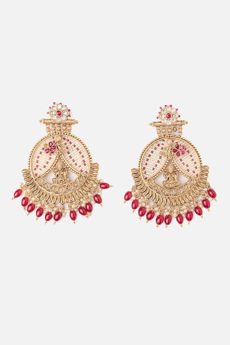 Shop Vivinia By Vidhi Mehra Gold Plated Pearls, Stones, Beads Deity Carved Temple Chandbalis at Aza Fashions Shop_Vivinia By Vidhi Mehra_Gold Plated Pearls, Stones, Beads Deity Carved Temple Chandbalis _at_Aza_Fashions