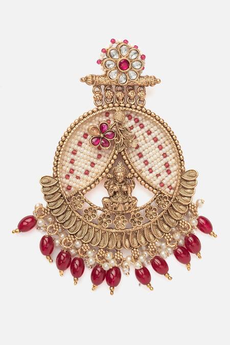 Vivinia By Vidhi Mehra Gold Plated Pearls, Stones, Beads Deity Carved Temple Chandbalis Online at Aza Fashions Vivinia By Vidhi Mehra_Gold Plated Pearls, Stones, Beads Deity Carved Temple Chandbalis _Online_at_Aza_Fashions