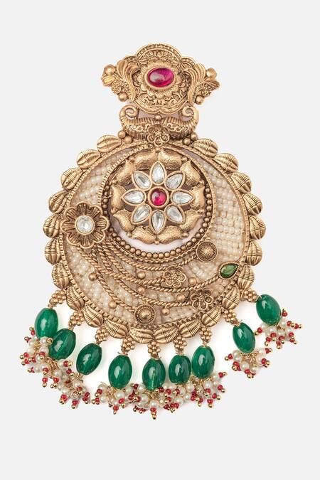 Vivinia By Vidhi Mehra Gold Plated Floral Carved Chandbalis Online at Aza Fashions Vivinia By Vidhi Mehra_Gold Plated Floral Carved Chandbalis _Online_at_Aza_Fashions