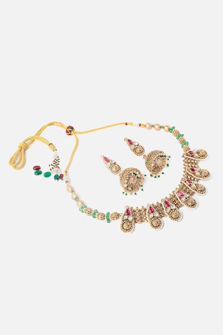 Vivinia By Vidhi Mehra Gold Plated Pearls, Stones, Beads Bloom Vine Necklace Set Online at Aza Fashions Vivinia By Vidhi Mehra_Gold Plated Pearls, Stones, Beads Bloom Vine Necklace Set _Online_at_Aza_Fashions