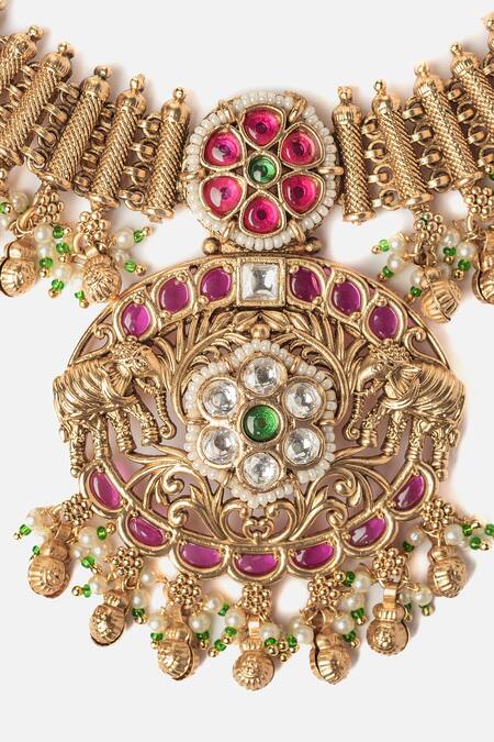 Shop Vivinia By Vidhi Mehra Gold Plated Pearls, Stones Blossom Vine Carved Necklace Set Online at Aza Fashions Shop_Vivinia By Vidhi Mehra_Gold Plated Pearls, Stones Blossom Vine Carved Necklace Set _Online_at_Aza_Fashions