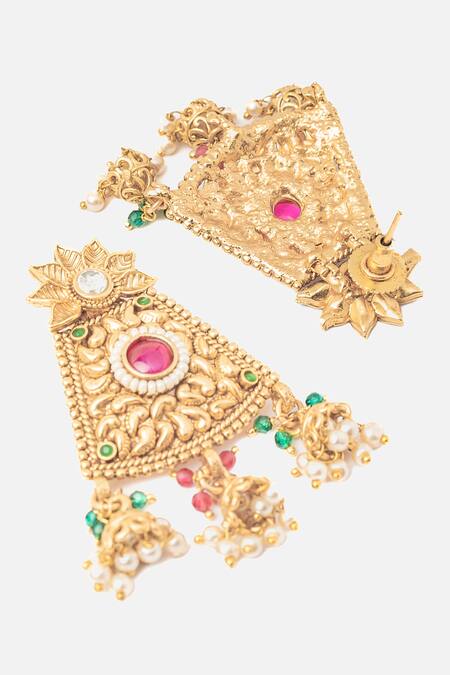 Buy_Vivinia By Vidhi Mehra_Gold Plated Pearls, Stones Ornate Blossom Choker Necklace Set _Online_at_Aza_Fashions