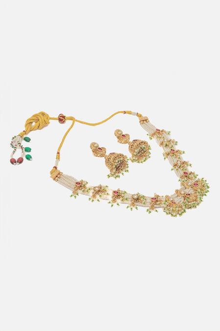 Vivinia By Vidhi Mehra Gold Plated Pearls, Stones Ornate Crest Necklace Set Online at Aza Fashions Vivinia By Vidhi Mehra_Gold Plated Pearls, Stones Ornate Crest Necklace Set _Online_at_Aza_Fashions