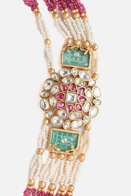 Vivinia By Vidhi Mehra_Gold Plated Stones, Beads Layered And Necklace Set _Online_at_Aza_Fashions