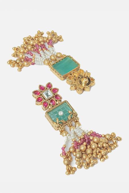 Buy_Vivinia By Vidhi Mehra_Gold Plated Stones, Beads Layered And Necklace Set _Online_at_Aza_Fashions