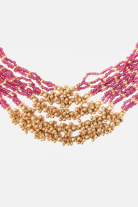 Vivinia By Vidhi Mehra_Gold Plated Stones, Beads Layered And Necklace Set _at_Aza_Fashions
