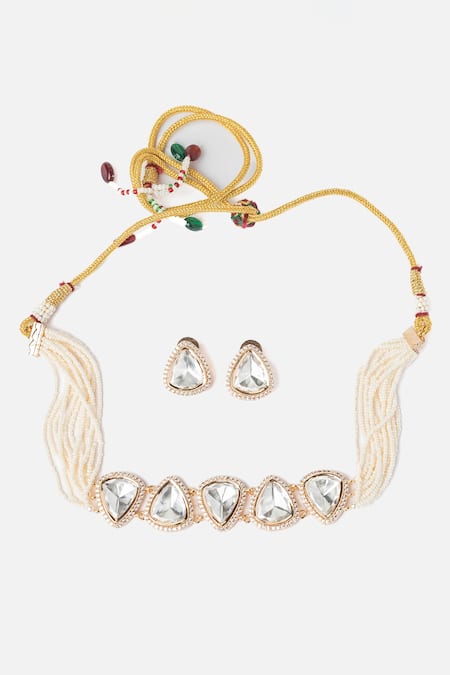 Shop Vivinia By Vidhi Mehra Gold Plated Stones Kundan Pearl Choker Set at Aza Fashions Shop_Vivinia By Vidhi Mehra_Gold Plated Stones Kundan Pearl Choker Set _at_Aza_Fashions