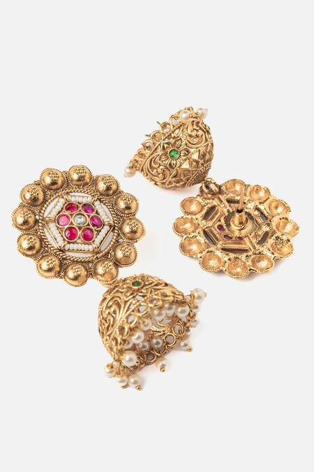 Shop Vivinia By Vidhi Mehra Gold Plated Stones Floral Embellished Necklace Set Online at Aza Fashions Shop_Vivinia By Vidhi Mehra_Gold Plated Stones Floral Embellished Necklace Set _Online_at_Aza_Fashions