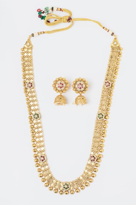 Shop Vivinia By Vidhi Mehra Gold Plated Stones Floral Embellished Necklace Set at Aza Fashions Shop_Vivinia By Vidhi Mehra_Gold Plated Stones Floral Embellished Necklace Set _at_Aza_Fashions