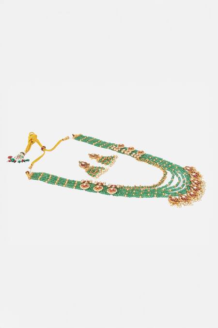 Vivinia By Vidhi Mehra Gold Plated Stones, Beads Crescent Bloom Layered Necklace Set Online at Aza Fashions Vivinia By Vidhi Mehra_Gold Plated Stones, Beads Crescent Bloom Layered Necklace Set _Online_at_Aza_Fashions