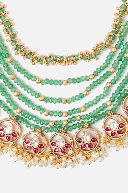Buy Vivinia By Vidhi Mehra Gold Plated Stones, Beads Crescent Bloom Layered Necklace Set Online at Aza Fashions Buy_Vivinia By Vidhi Mehra_Gold Plated Stones, Beads Crescent Bloom Layered Necklace Set _Online_at_Aza_Fashions