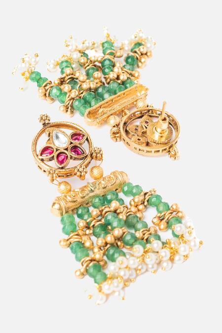 Shop Vivinia By Vidhi Mehra Gold Plated Stones, Beads Crescent Bloom Layered Necklace Set Online at Aza Fashions Shop_Vivinia By Vidhi Mehra_Gold Plated Stones, Beads Crescent Bloom Layered Necklace Set _Online_at_Aza_Fashions