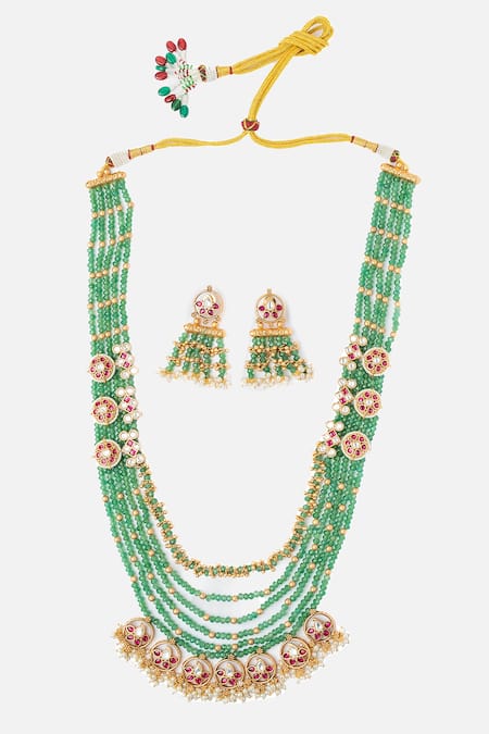 Shop Vivinia By Vidhi Mehra Gold Plated Stones, Beads Crescent Bloom Layered Necklace Set at Aza Fashions Shop_Vivinia By Vidhi Mehra_Gold Plated Stones, Beads Crescent Bloom Layered Necklace Set _at_Aza_Fashions