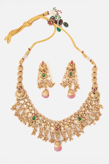 Vivinia By Vidhi Mehra Gold Phool Vine Necklace Set 